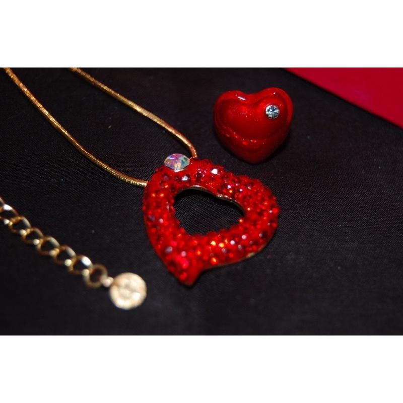 Butler and Wilson Swarovski Crystal heart necklace plus a lovely lapel pin BNIB