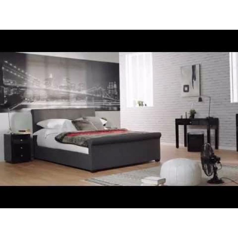 NEW IN BOX - DREAMS GREY FABRIC OTTOMAN DOUBLE BED