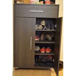 Lowell Shoe Storage Cabinet - Walnut Effect - 2 Door 1 Drawer - Minor Blemish