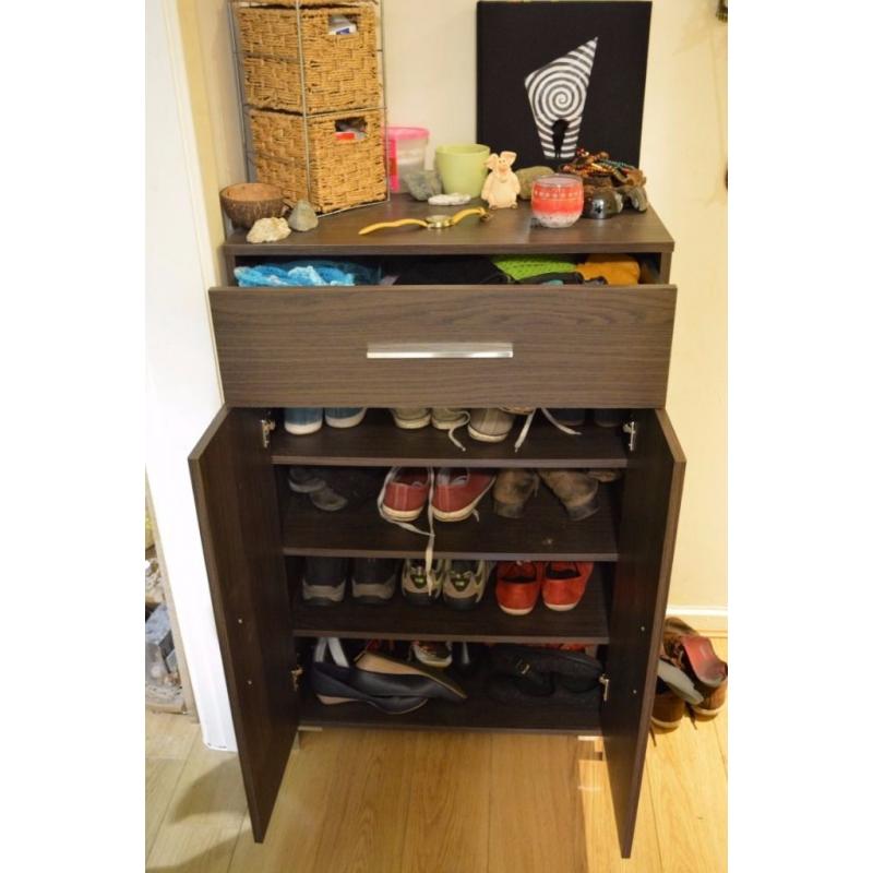 Lowell Shoe Storage Cabinet - Walnut Effect - 2 Door 1 Drawer - Minor Blemish