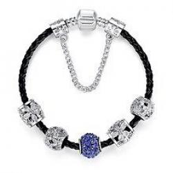 Charm bracelet silver & sapphire style jewels & charms- not Pandora 21cm