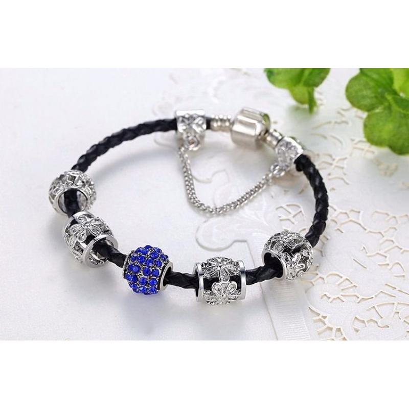Charm bracelet silver & sapphire style jewels & charms- not Pandora 21cm