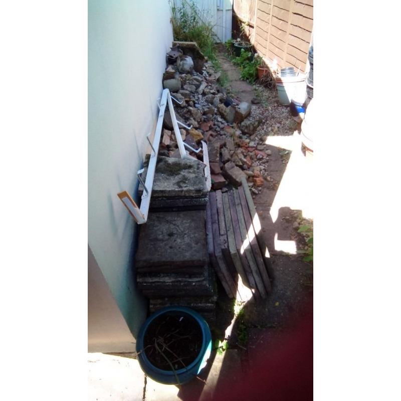 Rubble and patio slabs