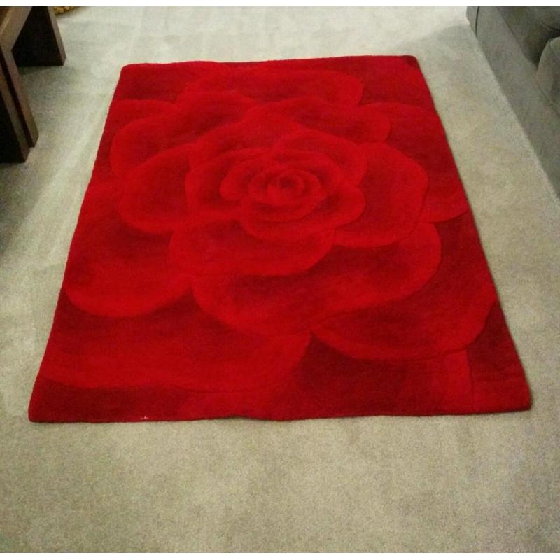 3d effect Red Rose wool rug