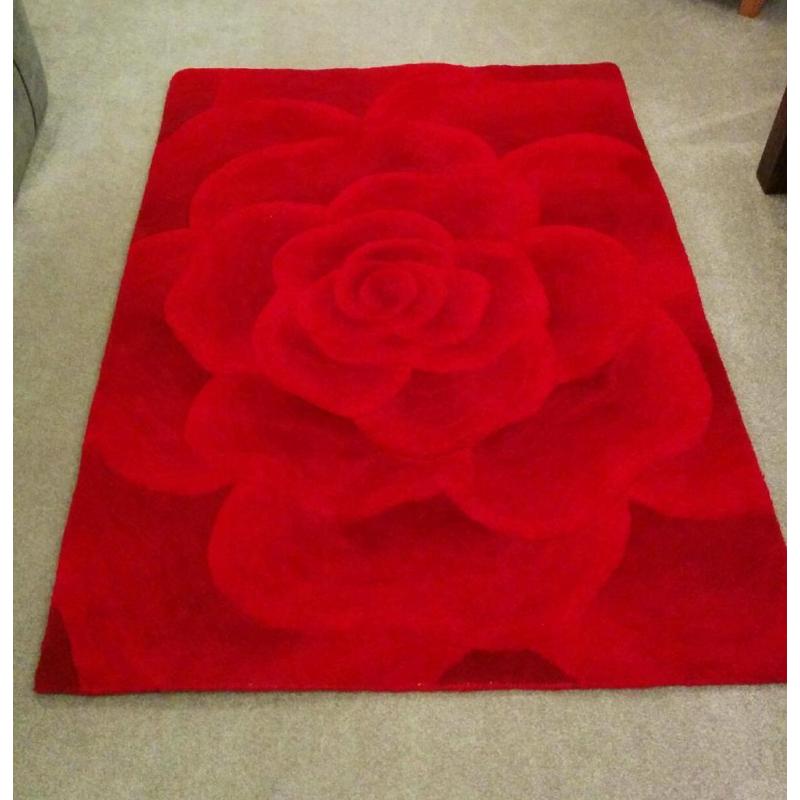 3d effect Red Rose wool rug