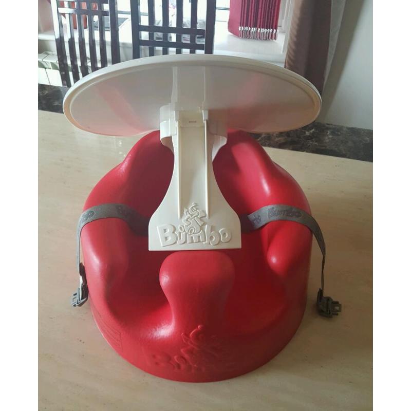 Red Bumbo chair with Harness and Tray