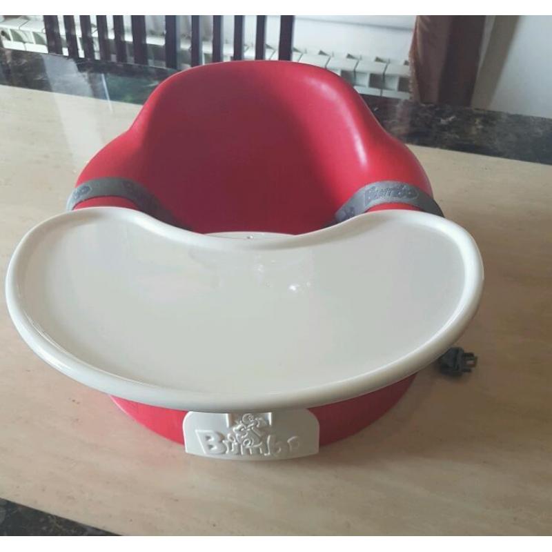 Red Bumbo chair with Harness and Tray