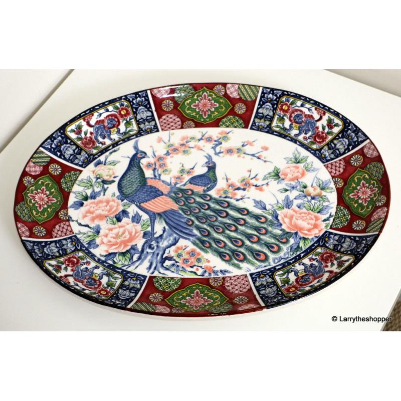 Peacock Design Large Serving Platter / Plate