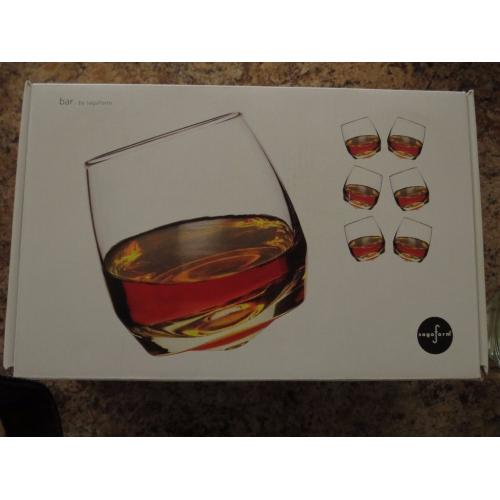 Set of 6 fun rocking whisky glasses. Swedish blown glass by Sagaform. Never used, still in box.