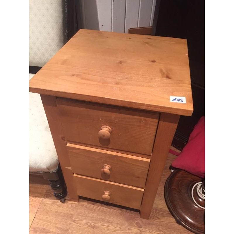 Wooden cabinet with 3 drawers Feel free to view L 16 D 16 H 27 in