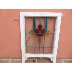 Old Wooden Framed Stained Glass Window