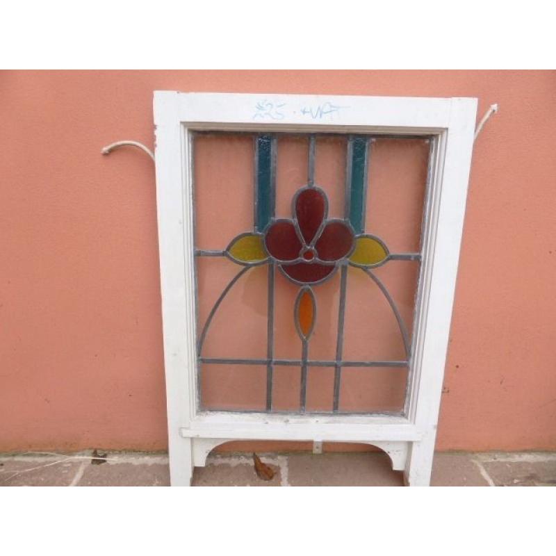 Old Wooden Framed Stained Glass Window