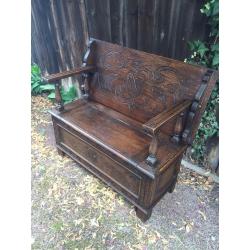Hall Seat - Antique, interesting centrepiece. Hand carved design.