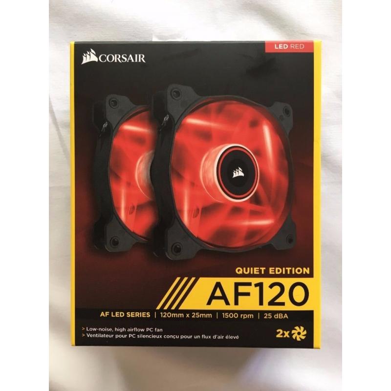Corsair AF120 LED RED Quiet High CFM Case Fan 120mm Twin Pack CO-9050016-RLED - NEW!