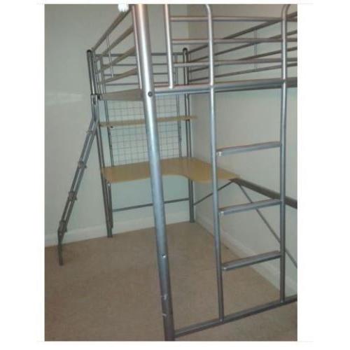 Metal Single Bunk Bed with Integrated Desk, good Mattress incl.