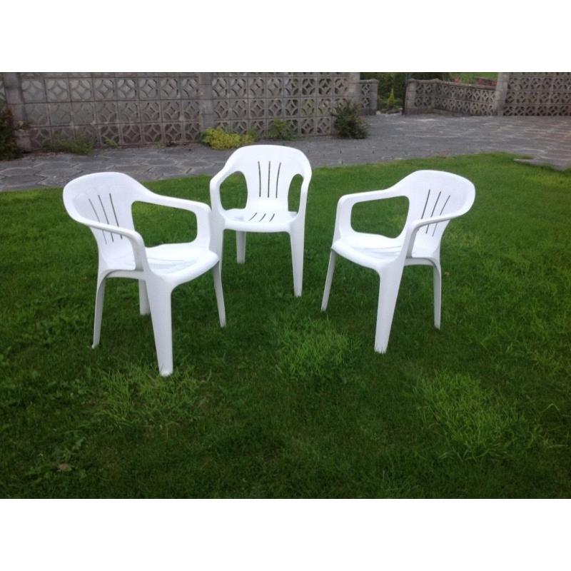 3 White Garden Chairs