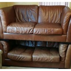 2x Brown Leather Sofas 3 Seater