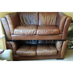 2x Brown Leather Sofas 3 Seater