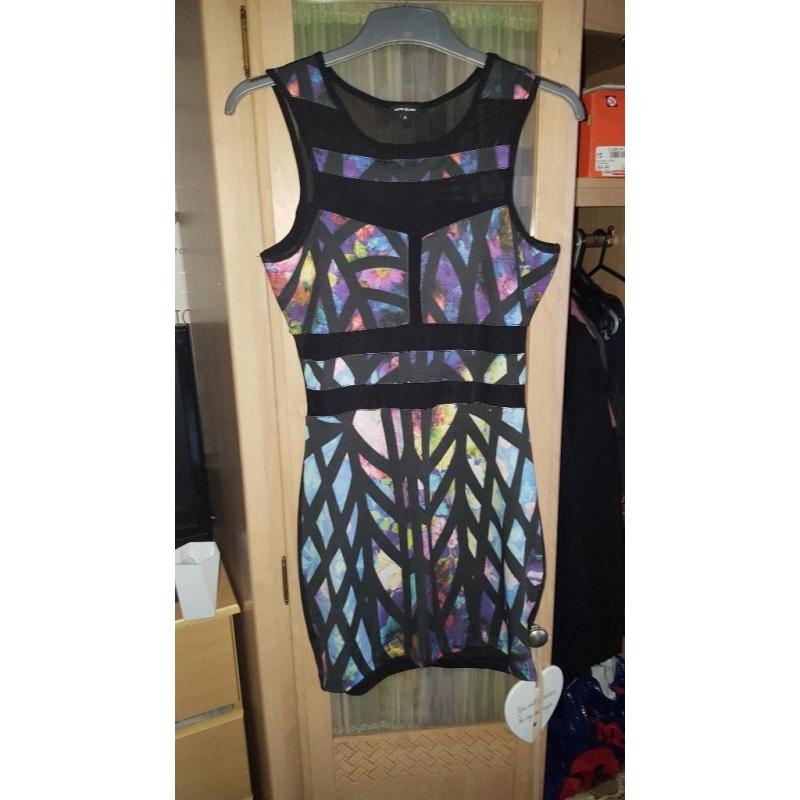 Size 8 river island black/ floral multicoloured bodycon dress like new worn once