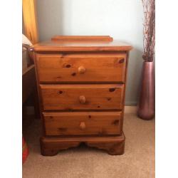 Solid pine bedside chest of drawers