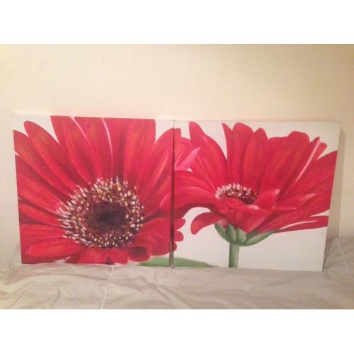 DOUBLE RED GERBERA DAISY WALL ART CANVASES
