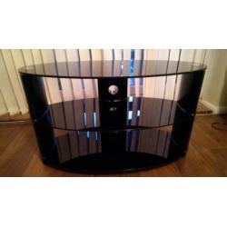 Black, Sleek oval glass TV stand