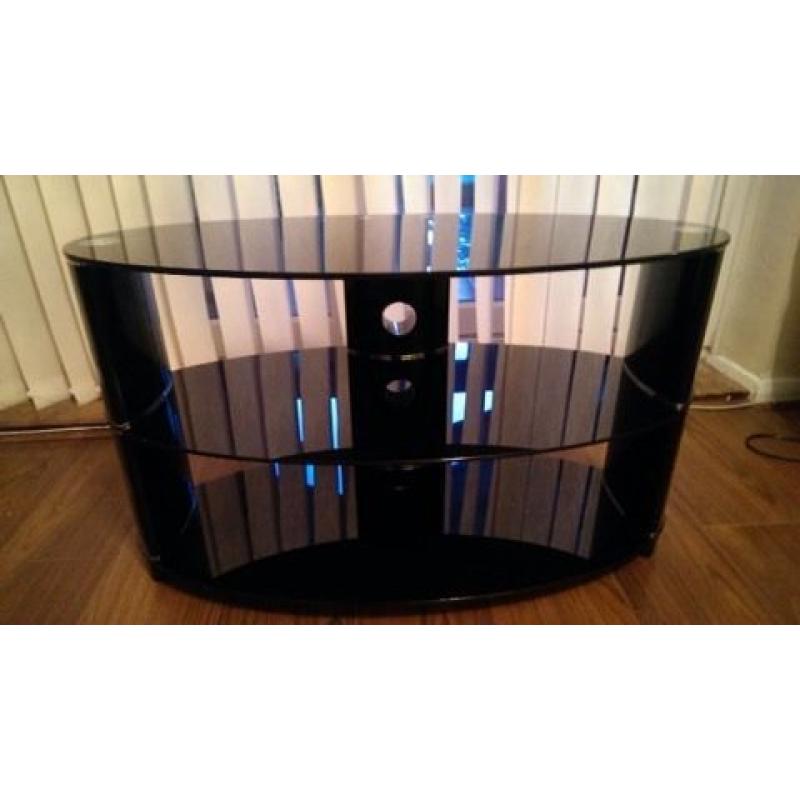 Black, Sleek oval glass TV stand