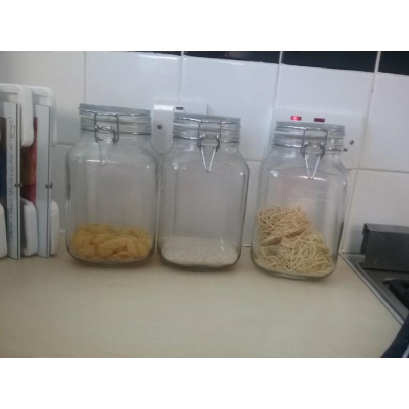3 large air tight jars glass