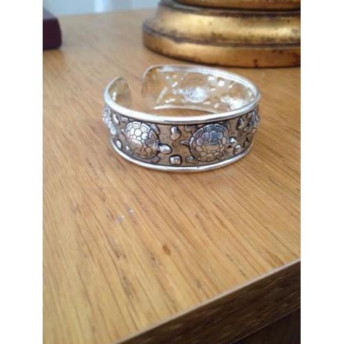 Tibetan Silver Mantra Turtle Cuff Bracelet in excellent condition.
