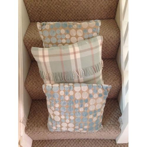 Three Dunhelm Duck Egg Cushions