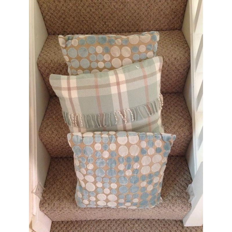 Three Dunhelm Duck Egg Cushions