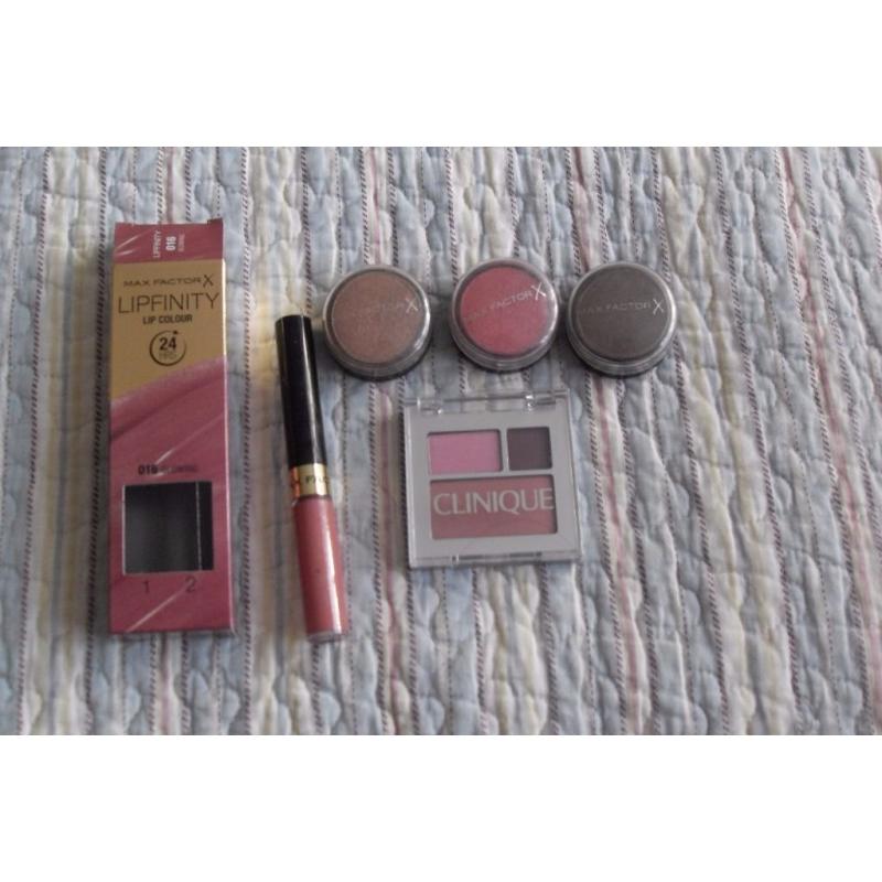 Clinique eyeshadow/blusher, Max Factor eyeshadows & Lipfinity Lipstick