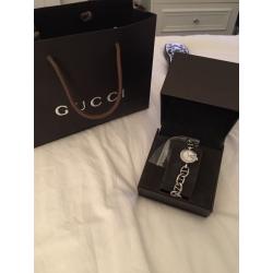 Ladies GUCCI charm bracelet watch - Rare white pearl flower face with diamond