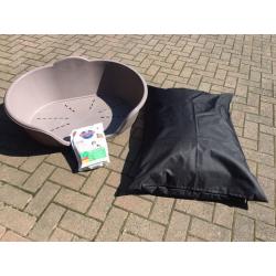 Large dog bed plus aLarge plastic bed+ Iams biscuits