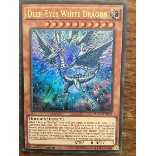 You Gi Oh trading card 'Deep-Eyes White Dragon' 1st edition ultra rare in excellent condition.