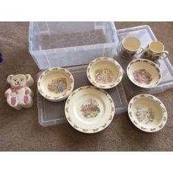 Collection of 8 items Bunnykins (English Fine Bone China) plates bowls cups