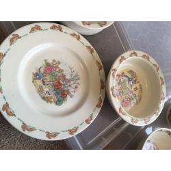 Collection of 8 items Bunnykins (English Fine Bone China) plates bowls cups