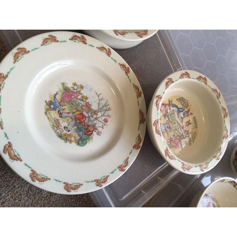 Collection of 8 items Bunnykins (English Fine Bone China) plates bowls cups