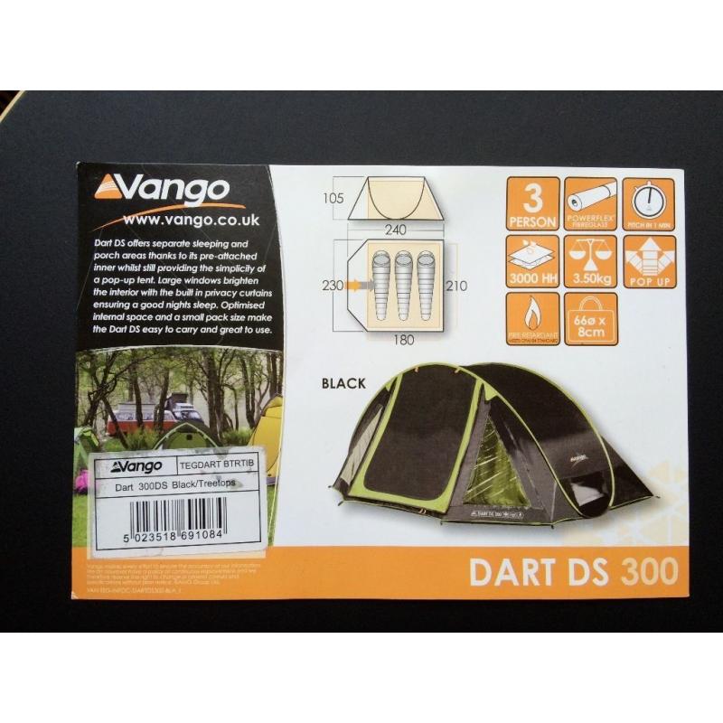 Pop Up Tent. 3 person High Quality Vango Dart DS 300. Unused