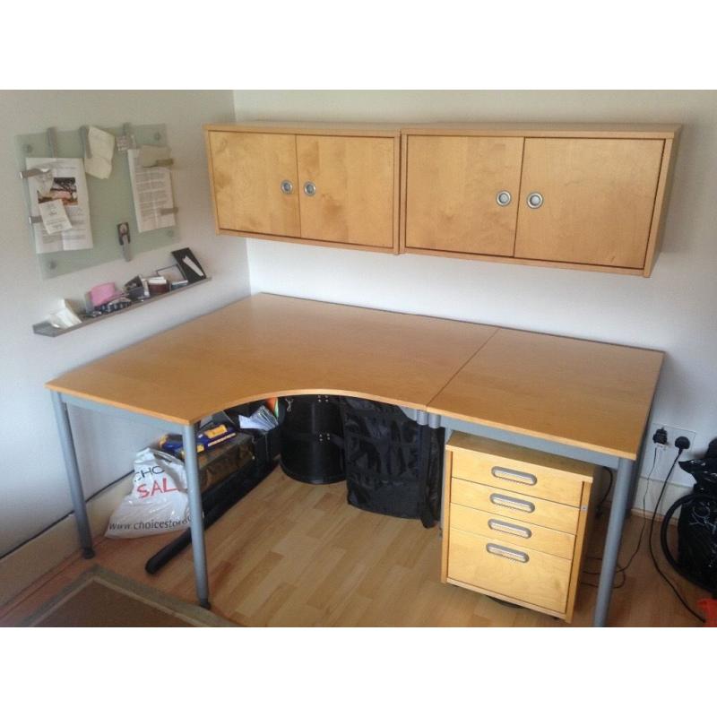 IKEA office desk with wall units and draw