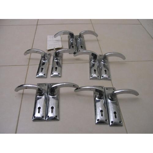 8 Pair Architecturally Reclaimed Vintage Chrome Door Handles and Locks Weymouth
