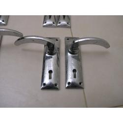 8 Pair Architecturally Reclaimed Vintage Chrome Door Handles and Locks Weymouth