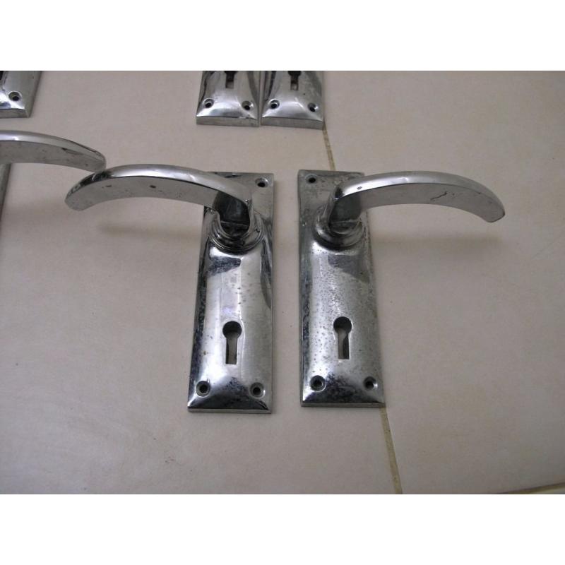 8 Pair Architecturally Reclaimed Vintage Chrome Door Handles and Locks Weymouth