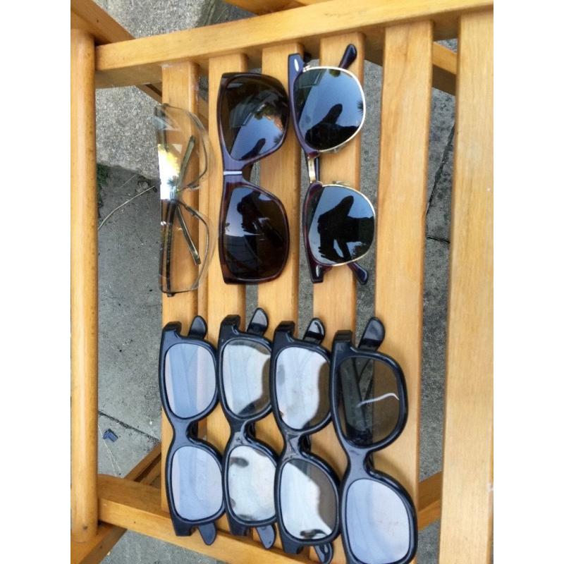 3 pairs sunglasses, Gucci, Calvin Kline, USA Airforce good condition + 4 pairs 3D Cinema glasses