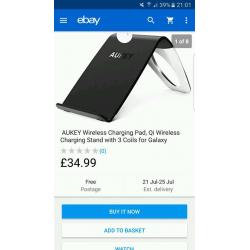 Aukey wirless charger for your smart phone. I used for Samsung s7 edge
