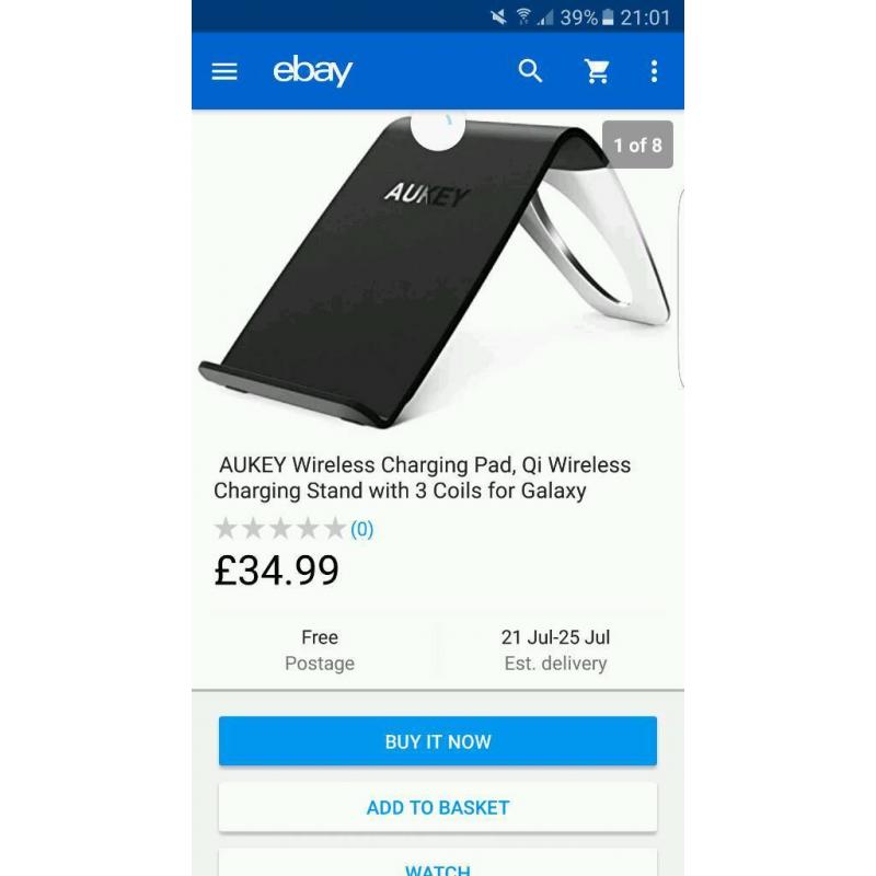 Aukey wirless charger for your smart phone. I used for Samsung s7 edge