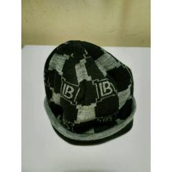 Laura Biagiottii designer Beannie ./Black/grey.LB logo all over hat.