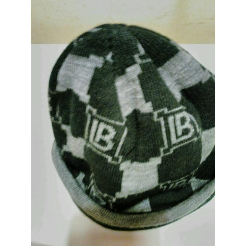 Laura Biagiottii designer Beannie ./Black/grey.LB logo all over hat.
