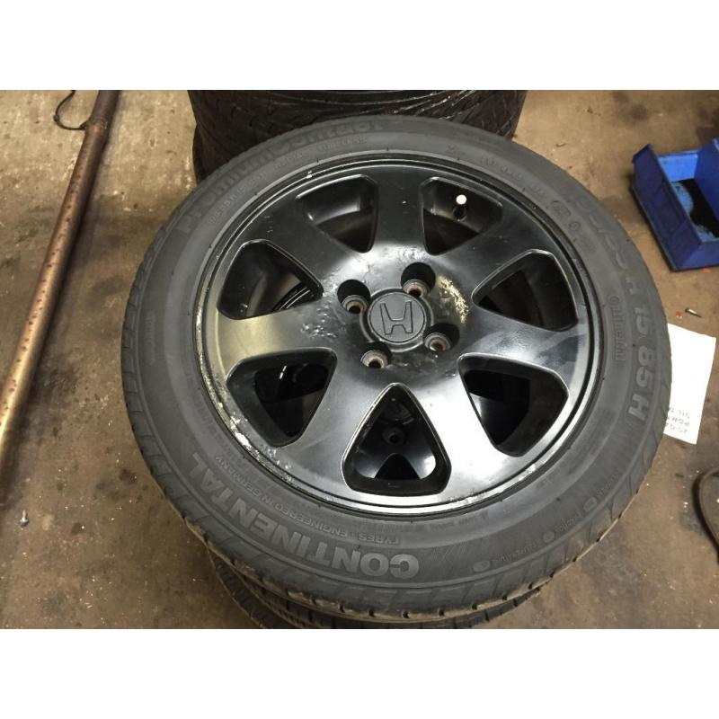 honda civic vti em1 15"alloy wheels with tyres black 4x100 ek4 vti ej9 eg 92-00