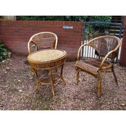 lovely sun room/conservatory set of two chairs and a table in split cane - immaculate